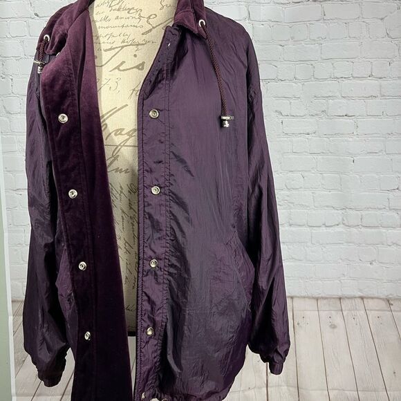 Vintage CS Signature Reversible Velvet Purple Coat Drawstring Jacket Sz Large - Picture 2 of 8